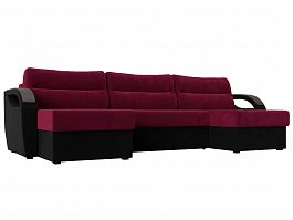 П-образный диван Форсайт (основа микровельвет бордовый, компаньон микровельвет черный) - Фото предпросмотра