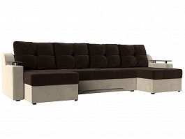 П-образный диван Сенатор (основа микровельвет коричневый, компаньон микровельвет бежевый) - Фото предпросмотра