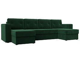 П-образный диван Принстон (полностью велюр зеленый, кант велюр зеленый) - Фото предпросмотра