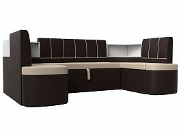 П-образный диван Тефида (основа экокожа бежевая, компаньон экокожа коричневая) - Фото предпросмотра