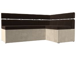 Кухонный угловой диван Классик правый (основа микровельвет коричневый, компаньон микровельвет бежевый) - Фото предпросмотра