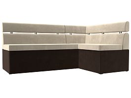 Кухонный угловой диван Классик правый (основа микровельвет бежевый, компаньон микровельвет коричневый) - Фото предпросмотра