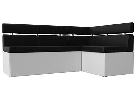 Кухонный угловой диван Классик правый (основа экокожа черная, компаньон экокожа белая) - Фото предпросмотра