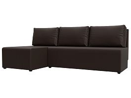 Угловой диван Поло левый (полностью экокожа коричневая) - Фото предпросмотра