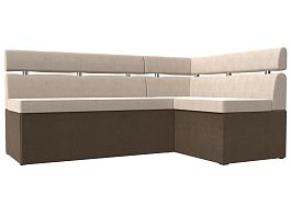 Кухонный угловой диван Классик правый (основа рогожка бежевая, компаньон рогожка коричневая) - Фото предпросмотра