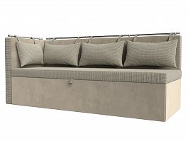 Кухонный диван Метро с углом левый (основа рогожка Корфу 02, компаньон микровельвет бежевый) - Фото предпросмотра