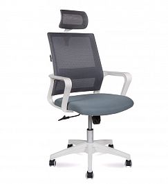 Кресло офисное / Бит /815AW-AF03-T58/ белый пластик / серая сетка / темно-серая ткань "Кресла для руководителей"  ТК-001035000541 серый - Фото предпросмотра