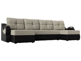 П-образный диван Меркурий (основа рогожка Корфу 02, компаньон экокожа черная) - Фото предпросмотра