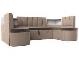 П-образный диван Тефида (основа велюр коричневый, компаньон велюр бежевый) - Фото предпросмотра