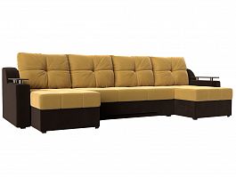 П-образный диван Сенатор (основа микровельвет желтый, компаньон микровельвет коричневый) - Фото предпросмотра