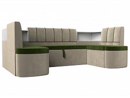 П-образный диван Тефида (основа микровельвет зеленый, компаньон микровельвет бежевый) - Фото предпросмотра