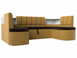 П-образный диван Тефида (основа микровельвет коричневый, компаньон микровельвет желтый) - Фото предпросмотра