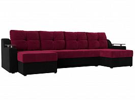 П-образный диван Сенатор (основа микровельвет бордовый, компаньон микровельвет черный) - Фото предпросмотра