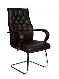 Кресло офисное Боттичелли CF / дерево /  тем, коричневая кожа - Фото предпросмотра