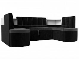 П-образный диван Тефида (основа велюр серый, компаньон велюр черный) - Фото предпросмотра