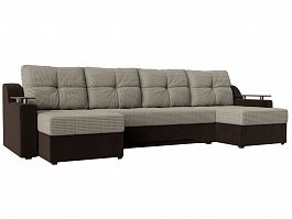 П-образный диван Сенатор (основа рогожка Корфу 02, компаньон микровельвет коричневый) - Фото предпросмотра
