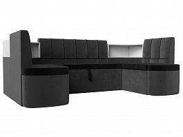 П-образный диван Тефида (основа велюр черный, компаньон велюр серый) - Фото предпросмотра