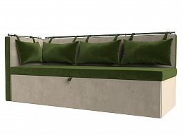 Кухонный диван Метро с углом левый (основа микровельвет зеленый, компаньон микровельвет бежевый) - Фото предпросмотра