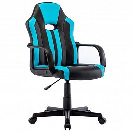 Кресло компьютерное "BRABIX Stripe GM-202", экокожа, черное/голубое, 532509 - Фото предпросмотра