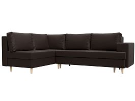 Угловой диван Сильвана левый (полностью экокожа коричневая) - Фото предпросмотра