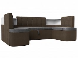 П-образный диван Тефида (основа рогожка серая, компаньон рогожка коричневая) - Фото предпросмотра
