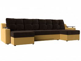 П-образный диван Сенатор (основа микровельвет коричневый, компаньон микровельвет желтый) - Фото предпросмотра
