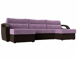 П-образный диван Форсайт (основа микровельвет сиреневый, компаньон микровельвет коричневый) - Фото предпросмотра