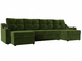 П-образный диван Сенатор (полностью микровельвет зеленый) - Фото предпросмотра
