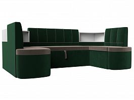 П-образный диван Тефида (основа велюр коричневый, компаньон велюр зеленый) - Фото предпросмотра