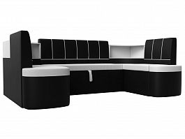П-образный диван Тефида (основа экокожа белая, компаньон экокожа черная) - Фото предпросмотра