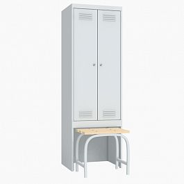 Шкаф металлический для одежды двухстворчатый с выдвижной скамьей 22616 - Фото предпросмотра