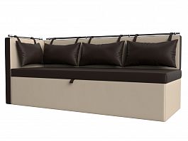 Кухонный диван Метро с углом левый (основа экокожа коричневая, компаньон экокожа бежевая) - Фото предпросмотра