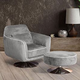 Кресло и пуф Marco, искусственная замша Breeze silver - Фото предпросмотра