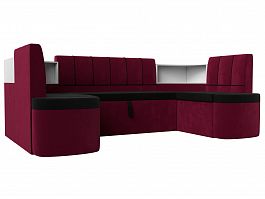 П-образный диван Тефида (основа микровельвет черный, компаньон микровельвет бордовый) - Фото предпросмотра