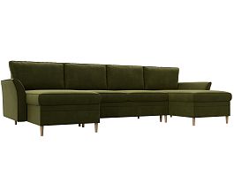 П-образный диван София (полностью микровельвет зеленый) - Фото предпросмотра
