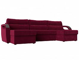 П-образный диван Форсайт (полностью микровельвет бордовый) - Фото предпросмотра