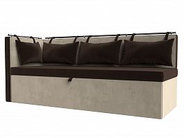Кухонный диван Метро с углом левый (основа микровельвет коричневый, компаньон микровельвет бежевый) - Фото предпросмотра