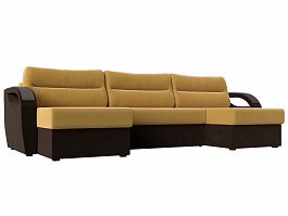П-образный диван Форсайт (основа микровельвет желтый, компаньон микровельвет коричневый) - Фото предпросмотра