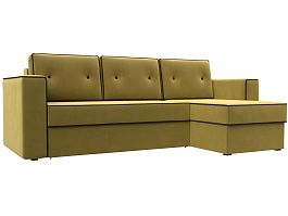 Угловой диван Принстон правый (полностью микровельвет желтый, кант микровельвет коричневый) - Фото предпросмотра