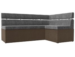 Кухонный угловой диван Классик правый (основа рогожка серая, компаньон рогожка коричневая) - Фото предпросмотра