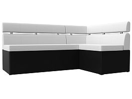 Кухонный угловой диван Классик правый (основа экокожа белая, компаньон экокожа черная) - Фото предпросмотра