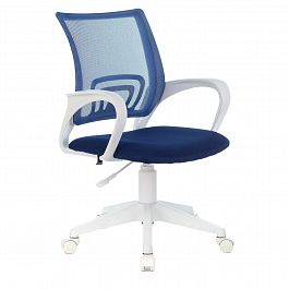 Кресло BRABIX "Fly MG-396W", с подлокотниками, пластик белый, сетка, темно-синее, 532399, MG-396W_532399 - Фото предпросмотра