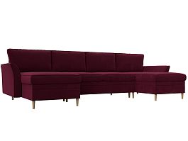 П-образный диван София (полностью микровельвет бордовый) - Фото предпросмотра