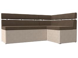 Кухонный угловой диван Классик правый (основа рогожка коричневая, компаньон рогожка бежевая) - Фото предпросмотра