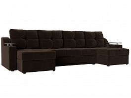 П-образный диван Сенатор (полностью микровельвет коричневый) - Фото предпросмотра