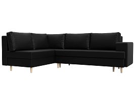 Угловой диван Сильвана левый (полностью экокожа черная) - Фото предпросмотра
