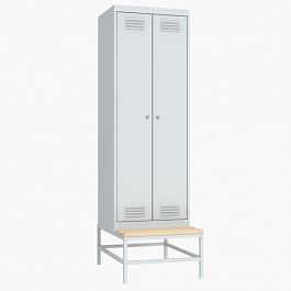 Шкаф металлический для одежды на подставке с деревянной скамьей 22605 - Фото предпросмотра