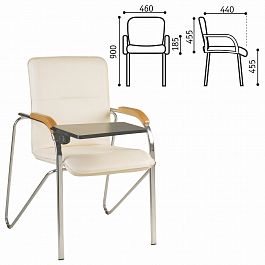 Кресло для приемных и переговорных "Samba T plast" со столиком, хромированный каркас, кожзам бежевый - Фото предпросмотра